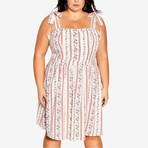 City Chic Floral Stripe Sleeveless Tie Strap Sundress in Peach Size XS/14